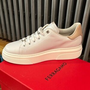 Salvatore Ferragamo Women's Cream and Gold Sneakers